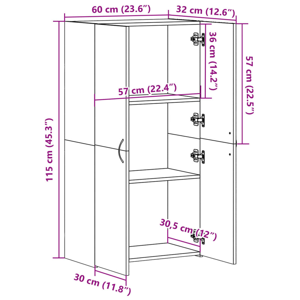 vidaXL Schedario Grigio Cemento 60x32x115 cm in Legno Multistrato