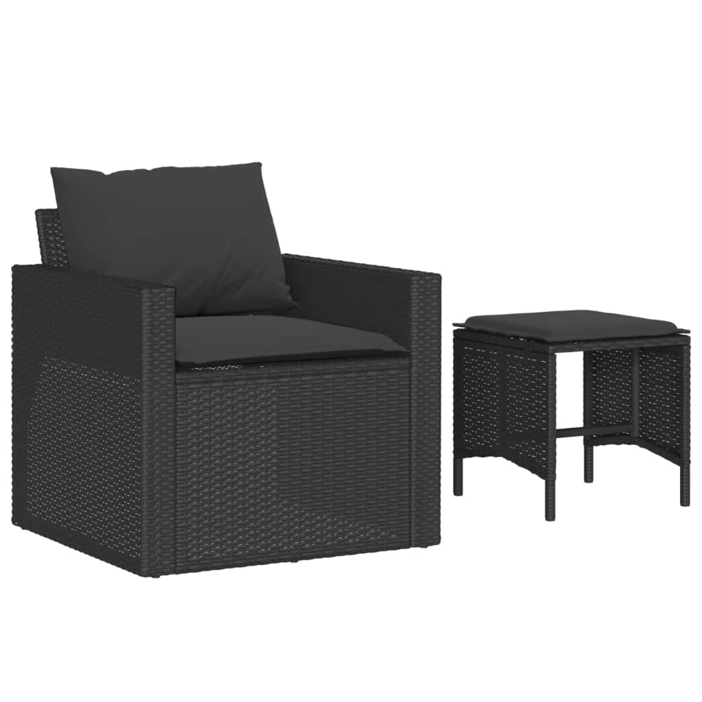 vidaXL Set Divani da Giardino 4 pz con Cuscini Nero in Polyrattan