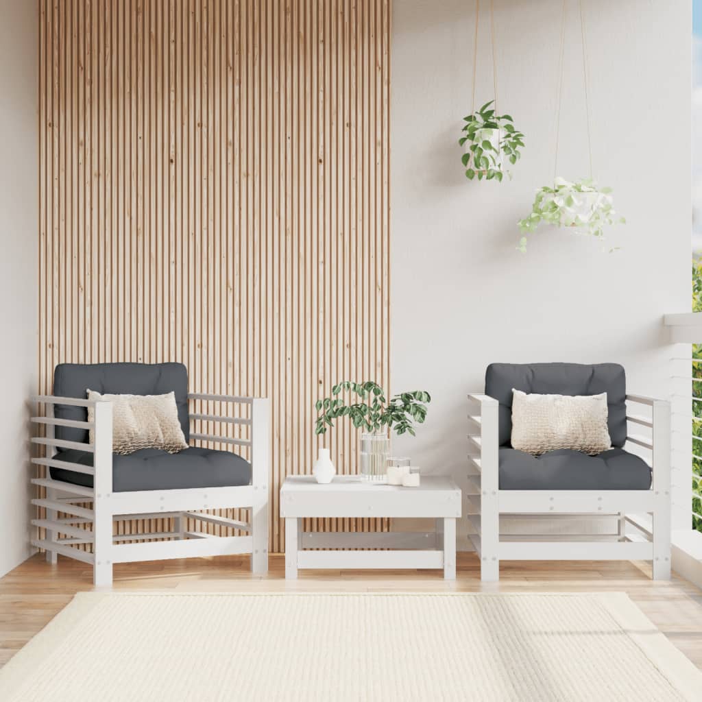 vidaXL Sedie da Giardino con Cuscini 2pz Legno Massello di Pino Bianco