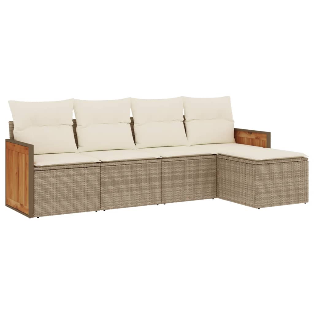 vidaXL Set Divano da Giardino 5 pz con Cuscini Beige in Polyrattan