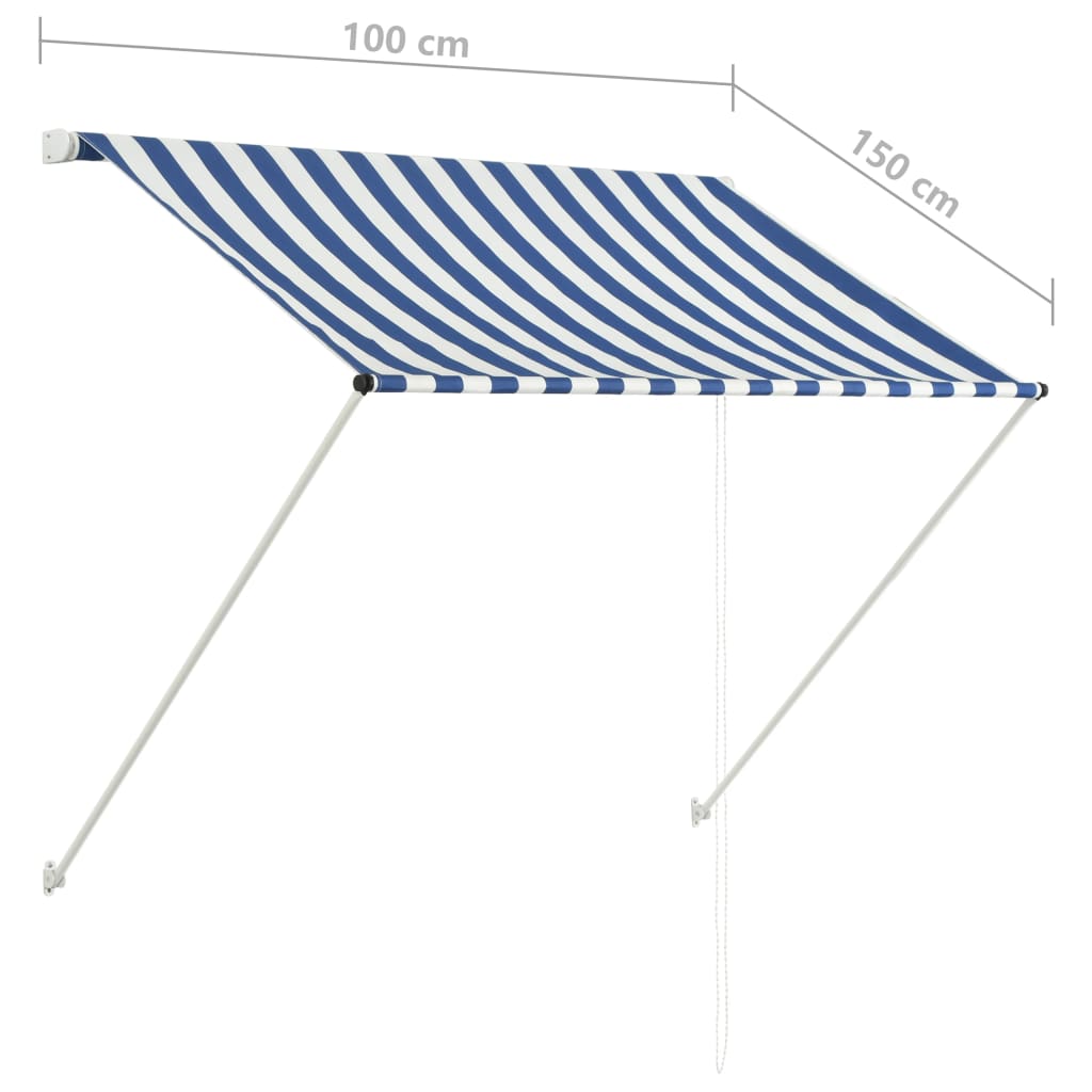 vidaXL Tenda da Sole Retrattile 100x150 cm Blu e Bianco