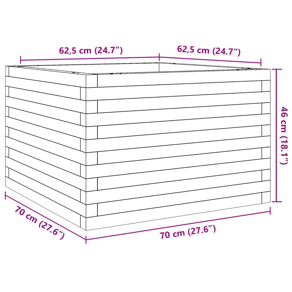 vidaXL Fioriera da Giardino 70x70x46 cm in Legno di Pino Impregnato