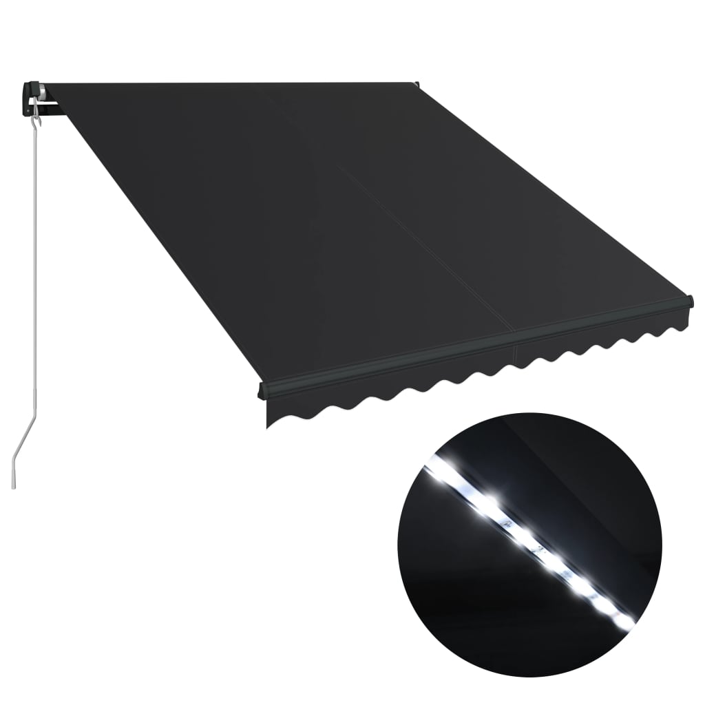 vidaXL Tenda da Sole Retrattile Manuale con LED 300x250 cm Antracite