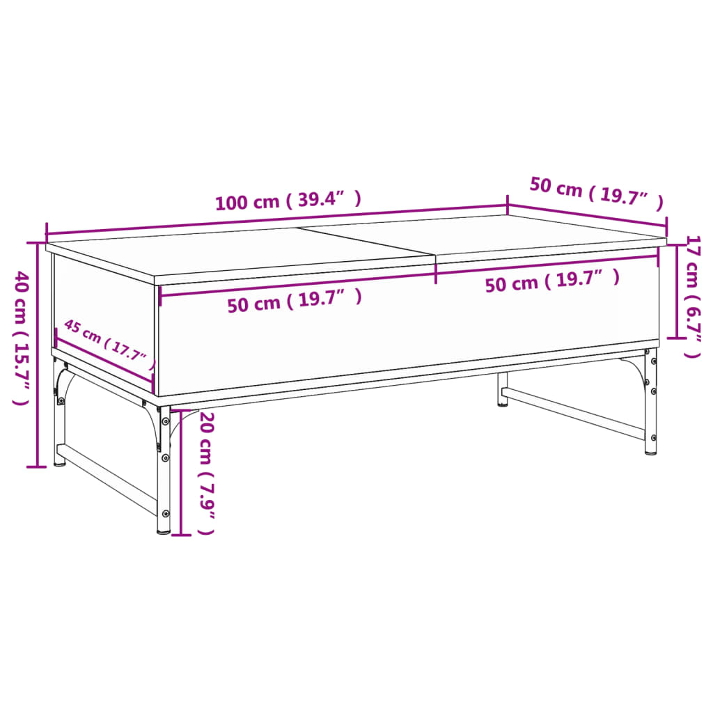 vidaXL Tavolino Salotto Grigio Sonoma 100x50x40cm Multistrato Metallo