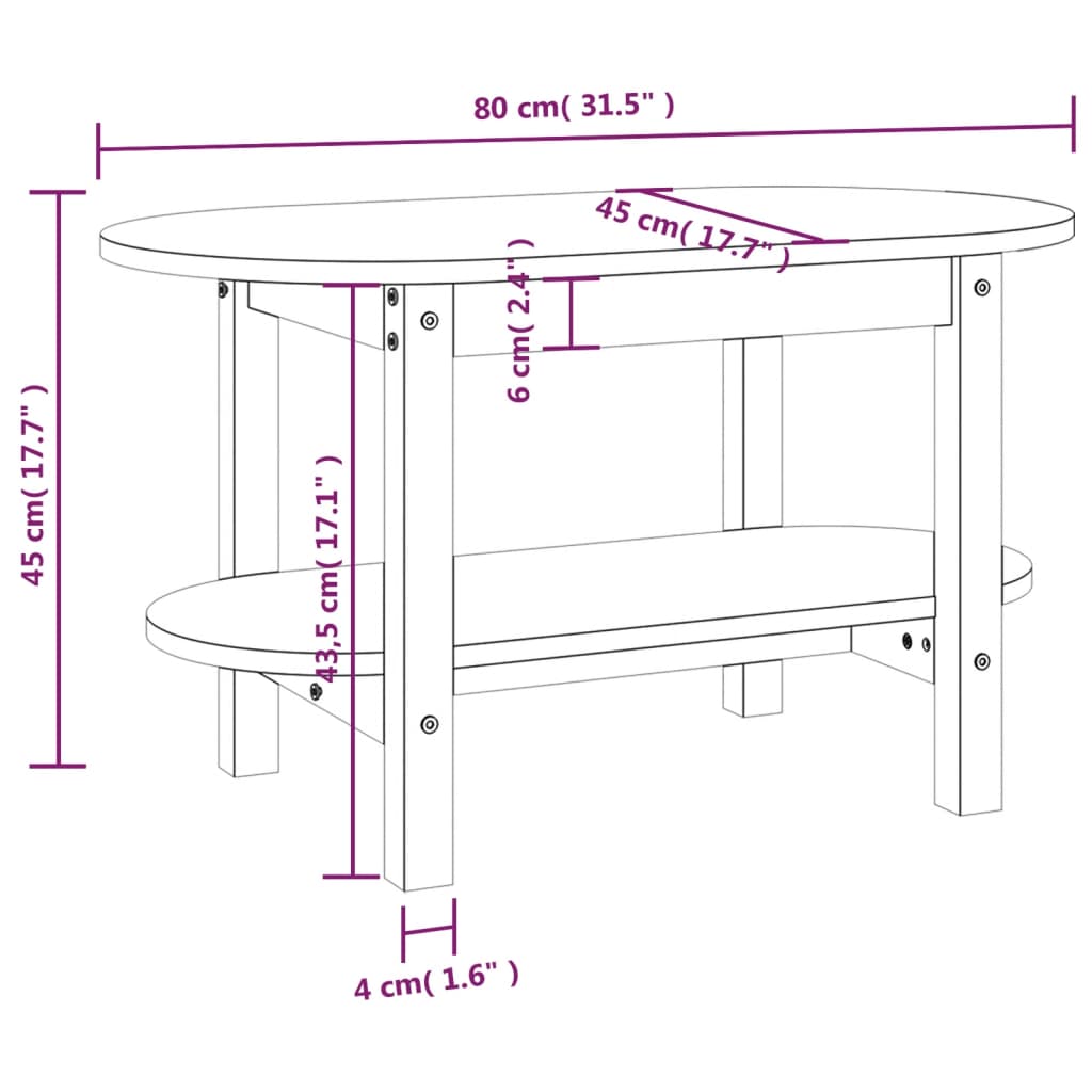 vidaXL Tavolino da Salotto Nero 80x45x45 cm in Legno Massello di Pino