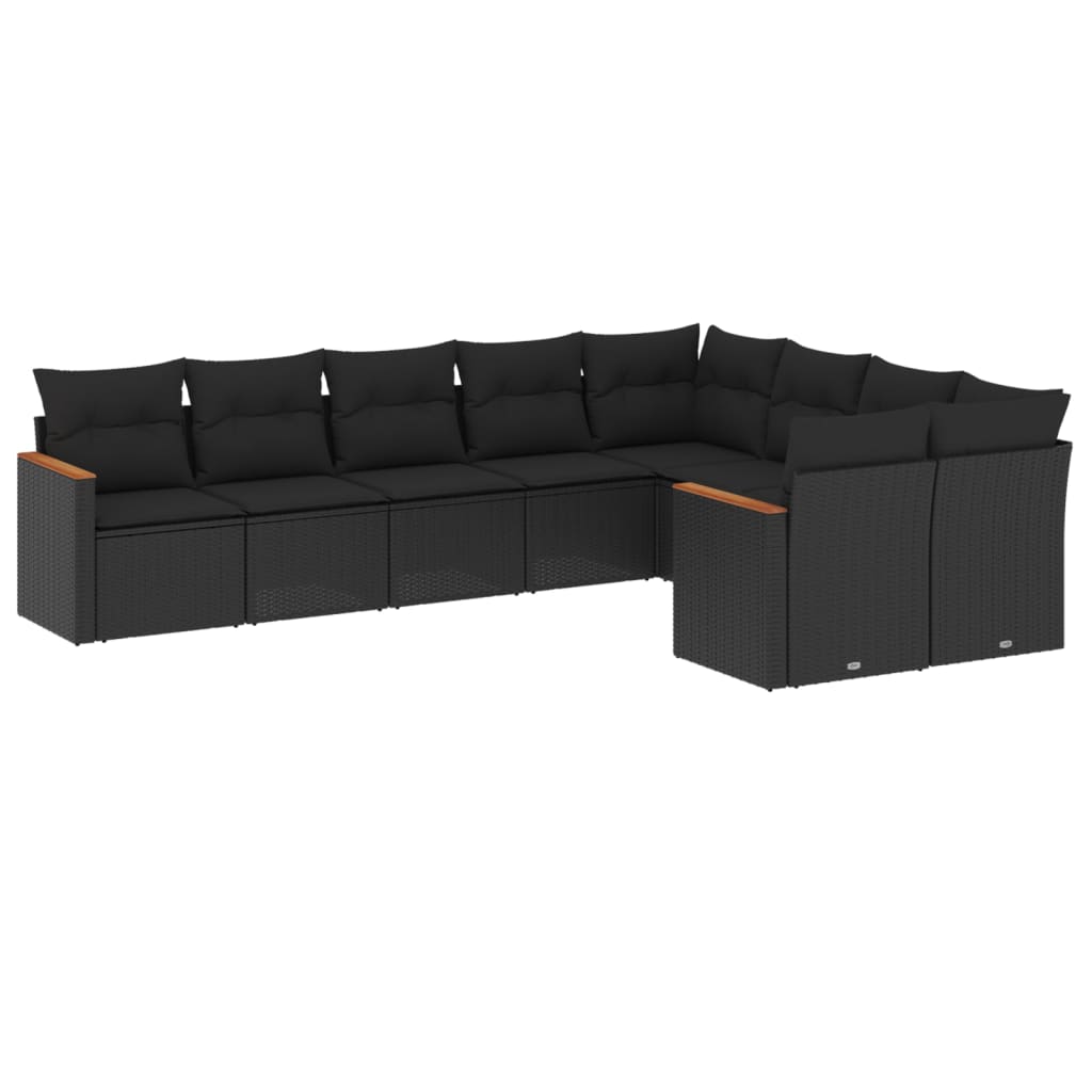 vidaXL Set Divani da Giardino 9 pz con Cuscini Nero in Polyrattan