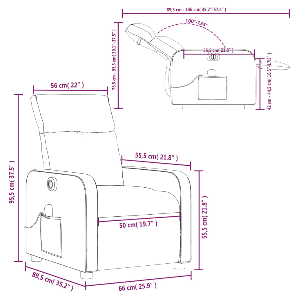 vidaXL Poltrona Massaggiante Reclinabile Rosso Vino in Similpelle