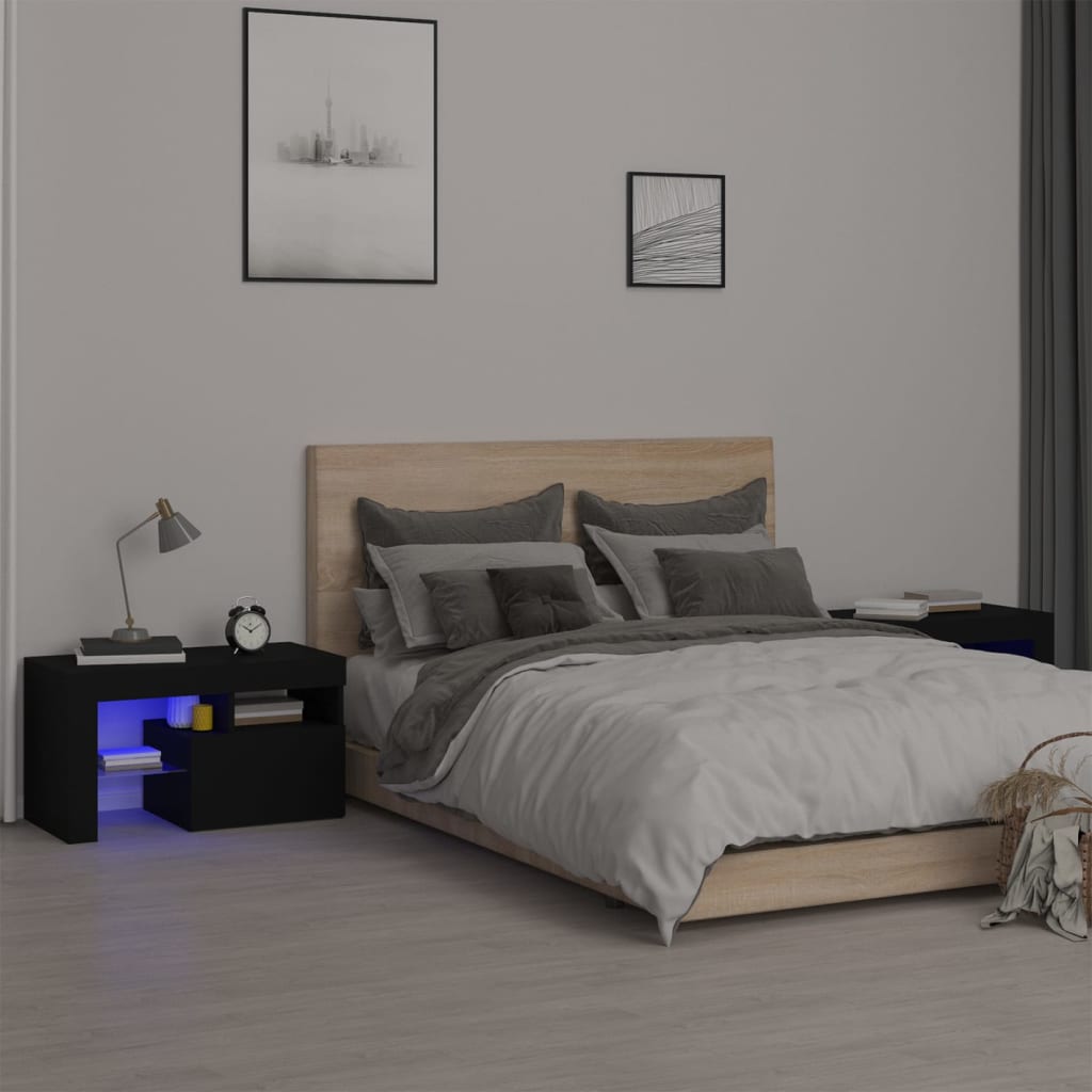 vidaXL Comodini 2 pz con Luci a LED Neri 70x36,5x40 cm