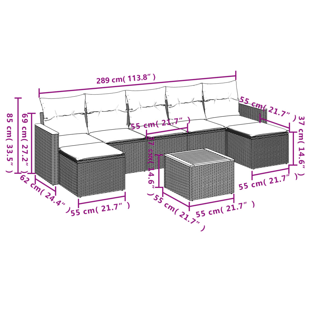 vidaXL Set Divano da Giardino 8 pz con Cuscini Beige in Polyrattan