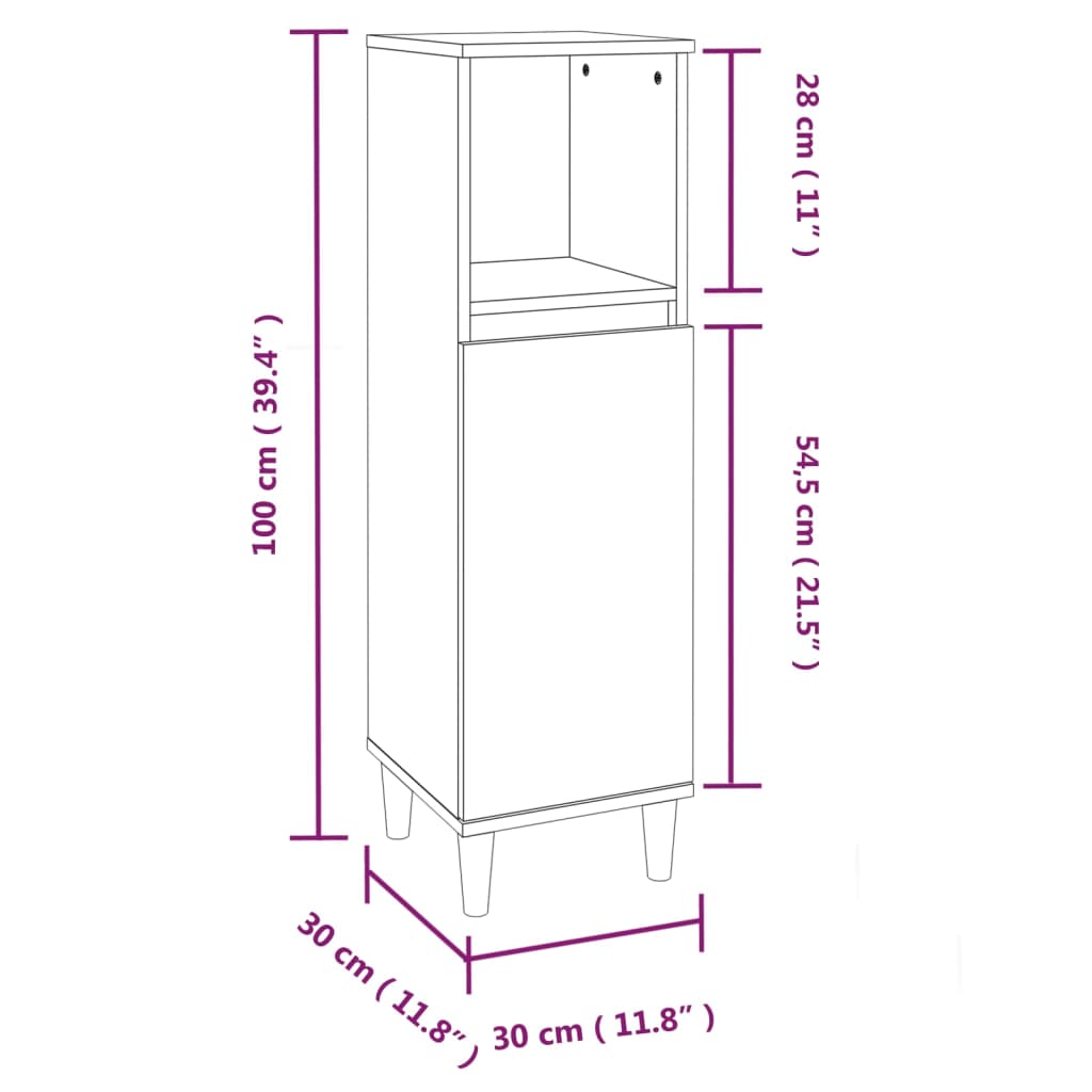 vidaXL Armadietto Bagno Grigio Cemento 30x30x100 cm Legno Multistrato