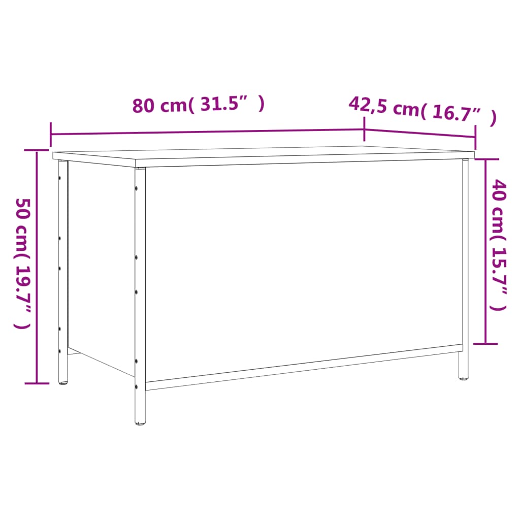 vidaXL Panca Portaoggetti Rovere Fumo 80x42,5x50 cm Legno Multistrato