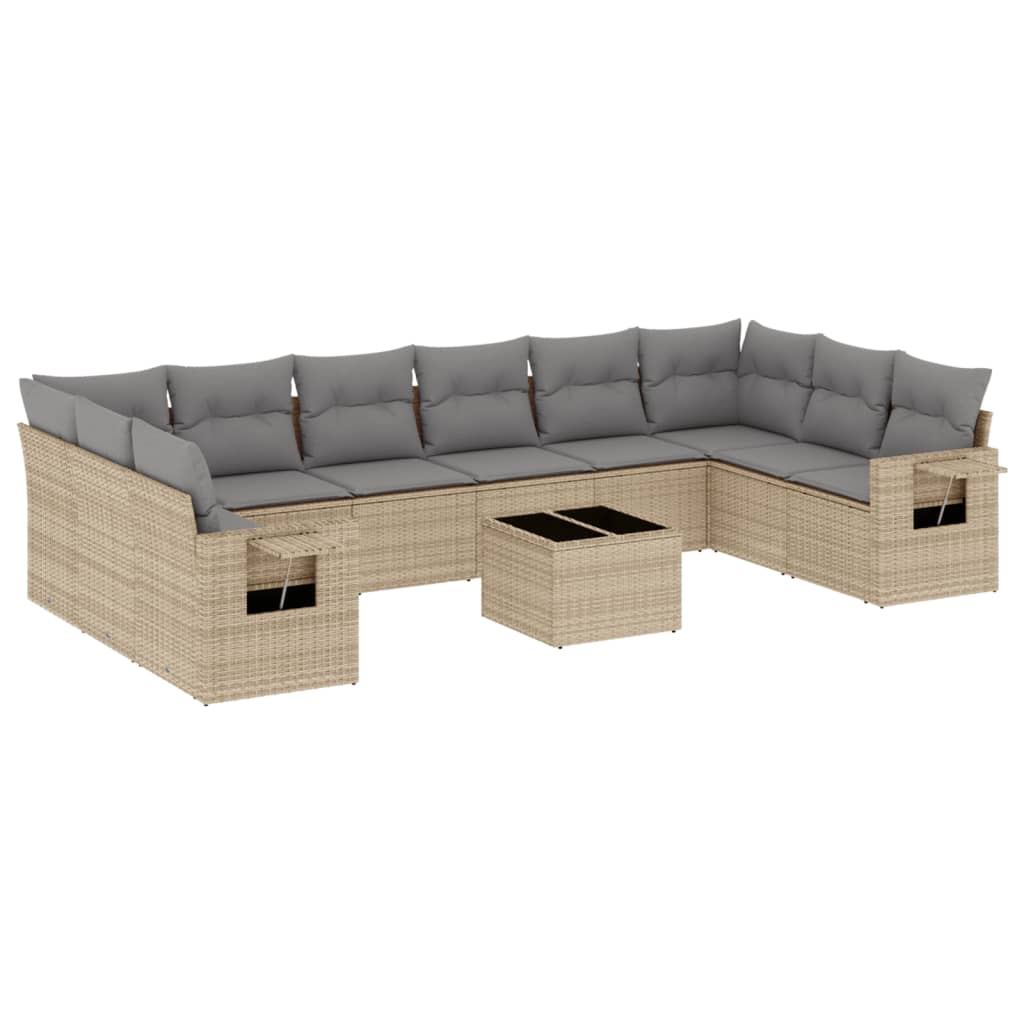 vidaXL Set Divani da Giardino 11 pz con Cuscini Beige in Polyrattan