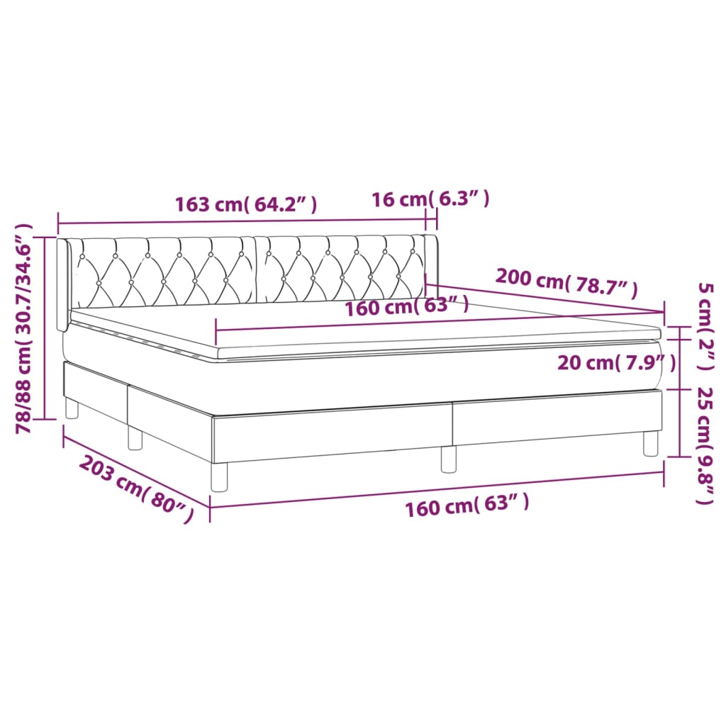 vidaXL Giroletto a Molle con Materasso Grigio Chiaro160x200 cm Tessuto