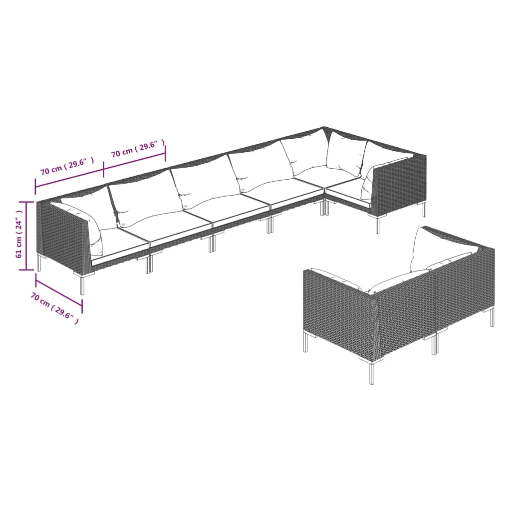 vidaXL Divani da Giardino 8 pz con Cuscini in Polyrattan Grigio Scuro