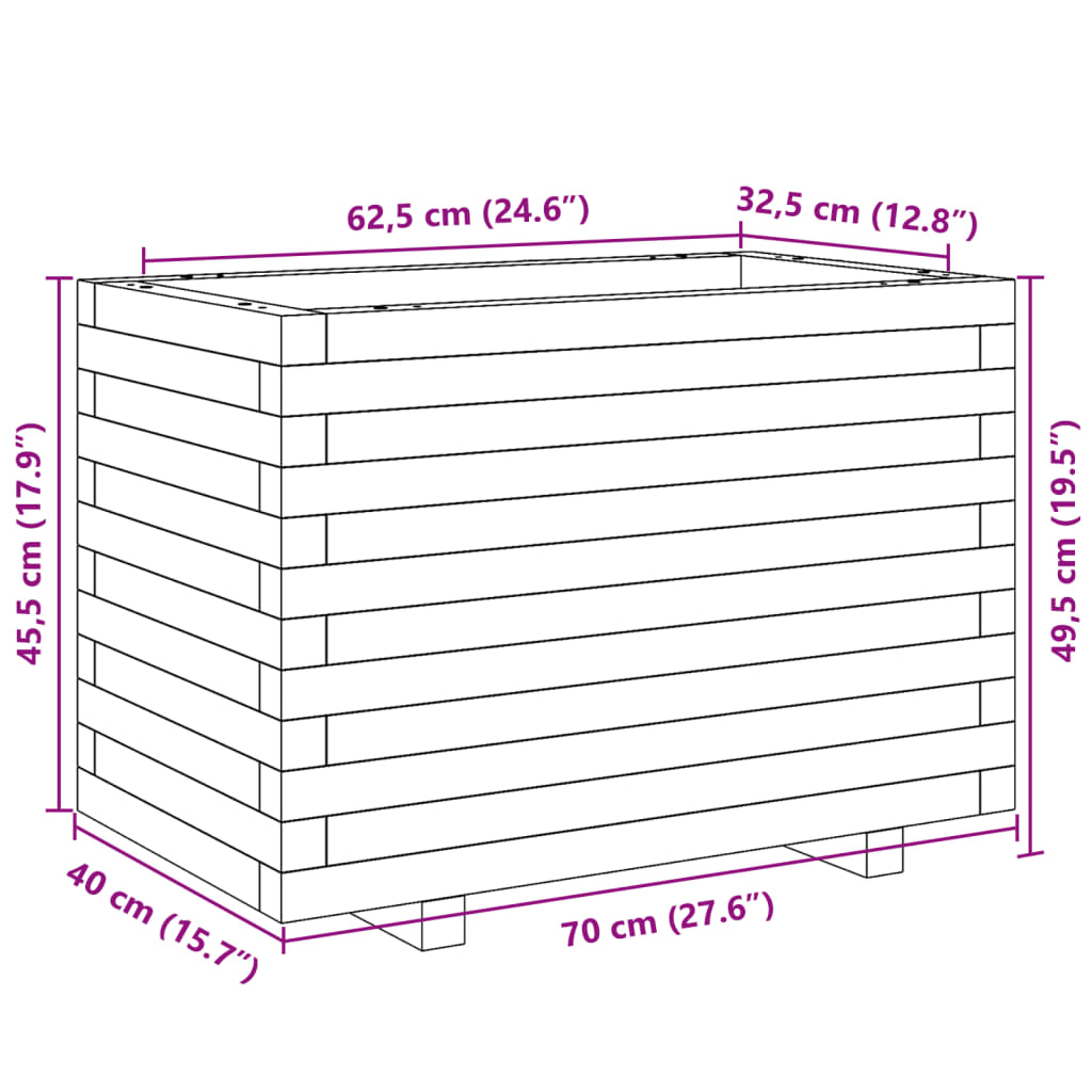 vidaXL Fioriera Giardino Marrone Cera 70x40x49,5cm Legno Massello Pino