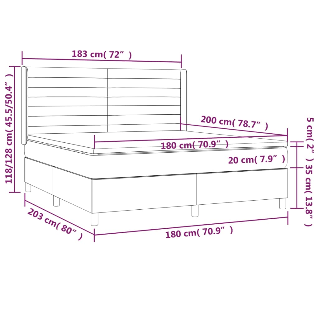 vidaXL Letto a Molle Materasso e LED MarroneScuro 180x200cm in Tessuto