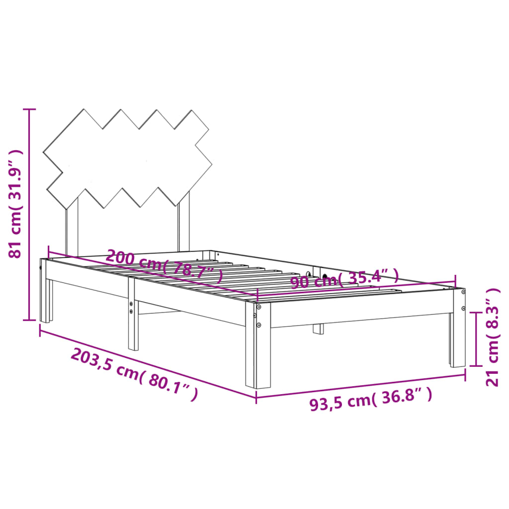 vidaXL Giroletto senza Materasso Bianco 90x200 cm Legno Massello Pino