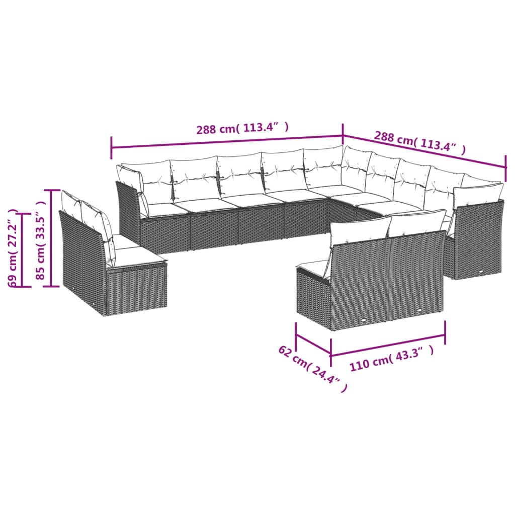 vidaXL Set Divano da Giardino 13 pz con Cuscini Beige in Polyrattan