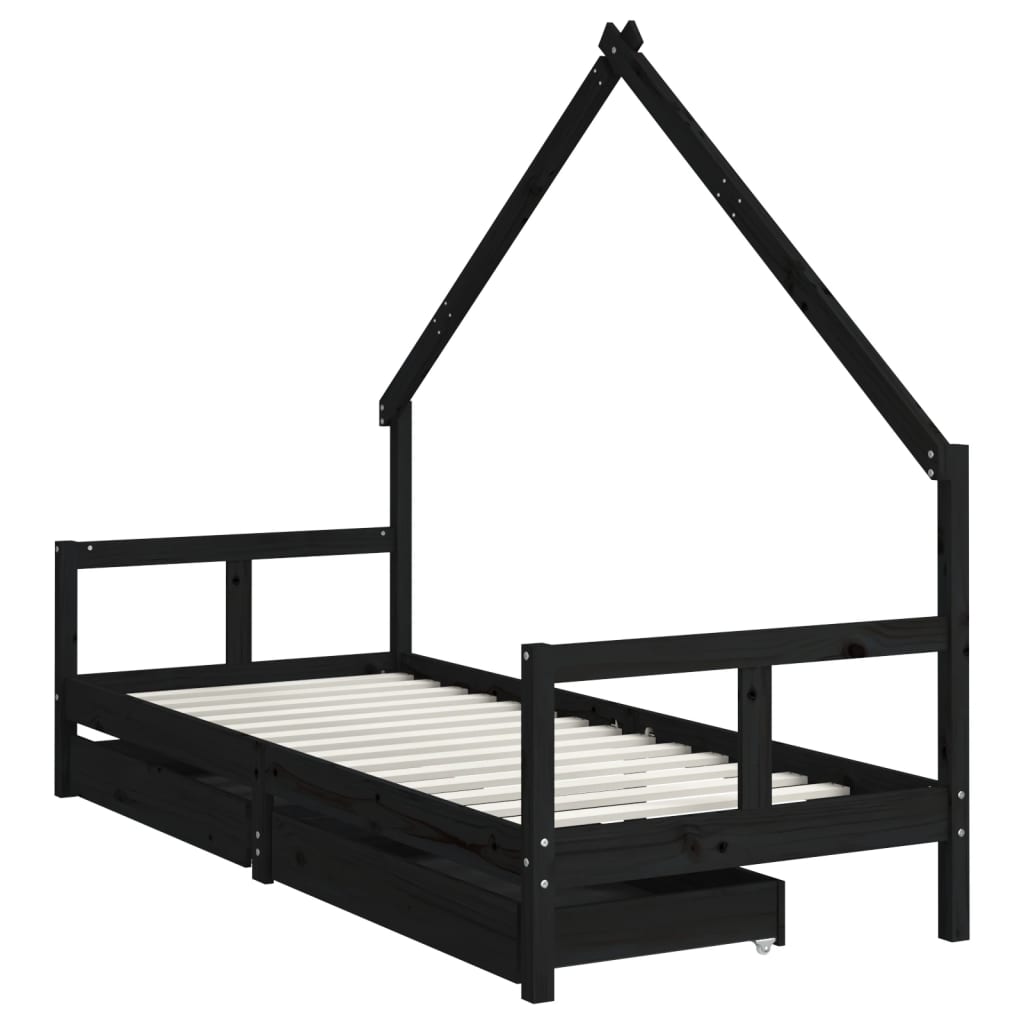 vidaXL Giroletto Bambini con Cassetti Nero 80x200cm Massello di Pino