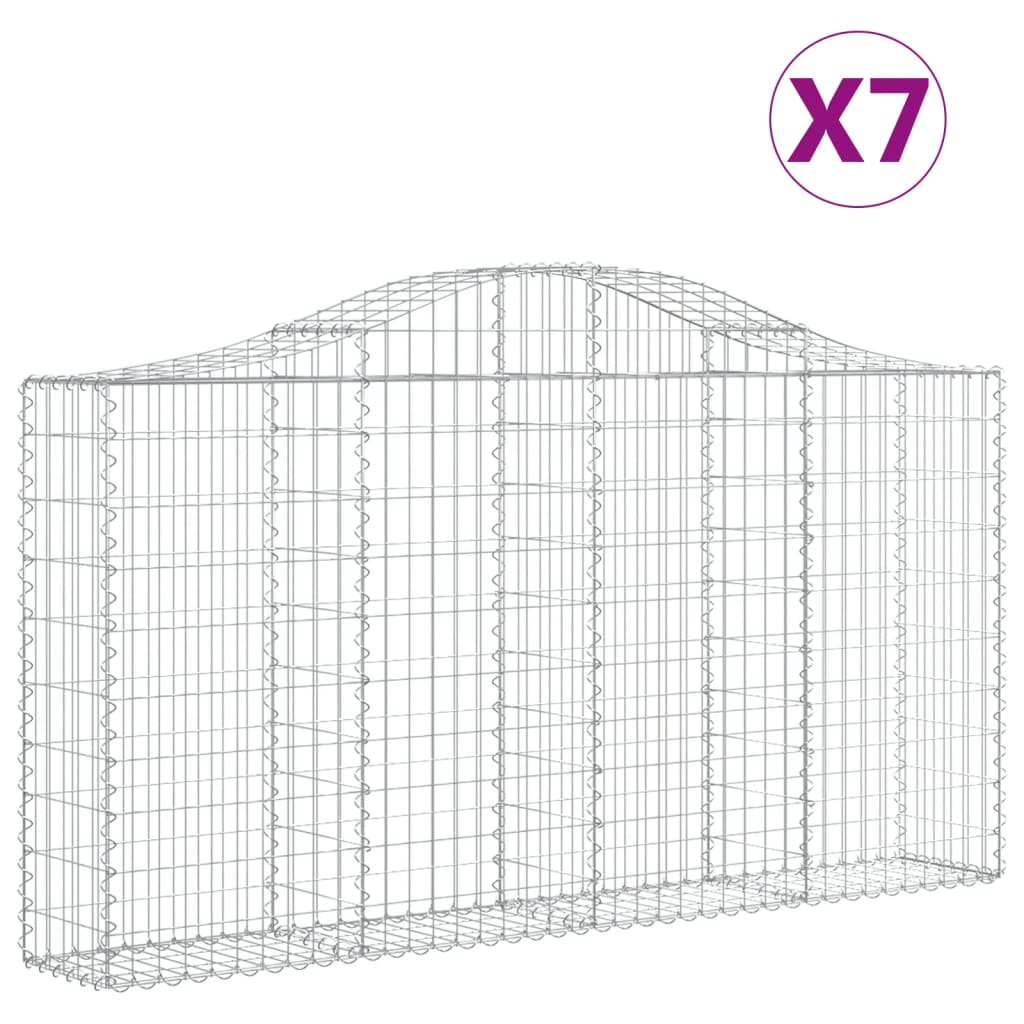 vidaXL Cesti Gabbioni ad Arco 7 pz 200x30x100/120 cm Ferro Zincato