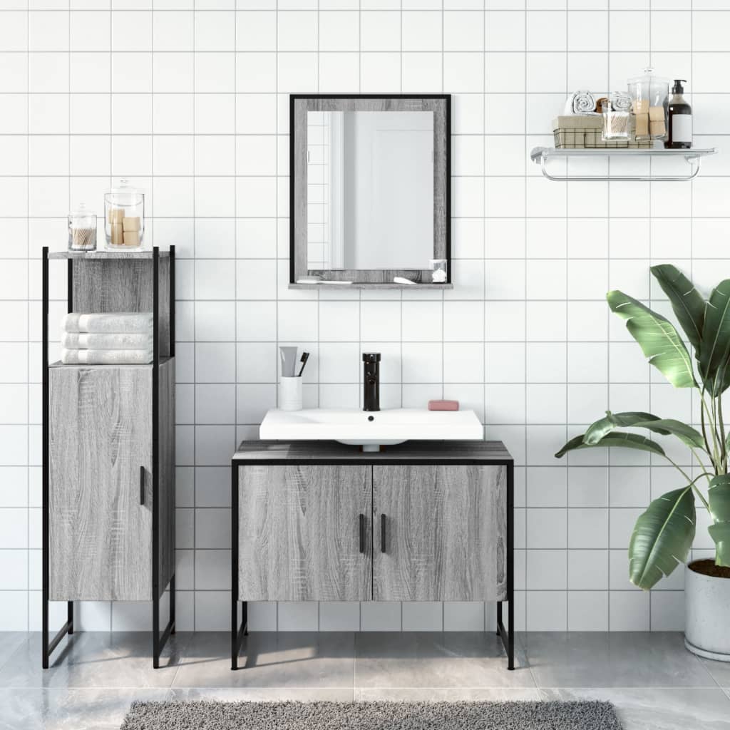 vidaXL Set Mobili da Bagno 3 pz Grigio Sonoma in Legno Multistrato