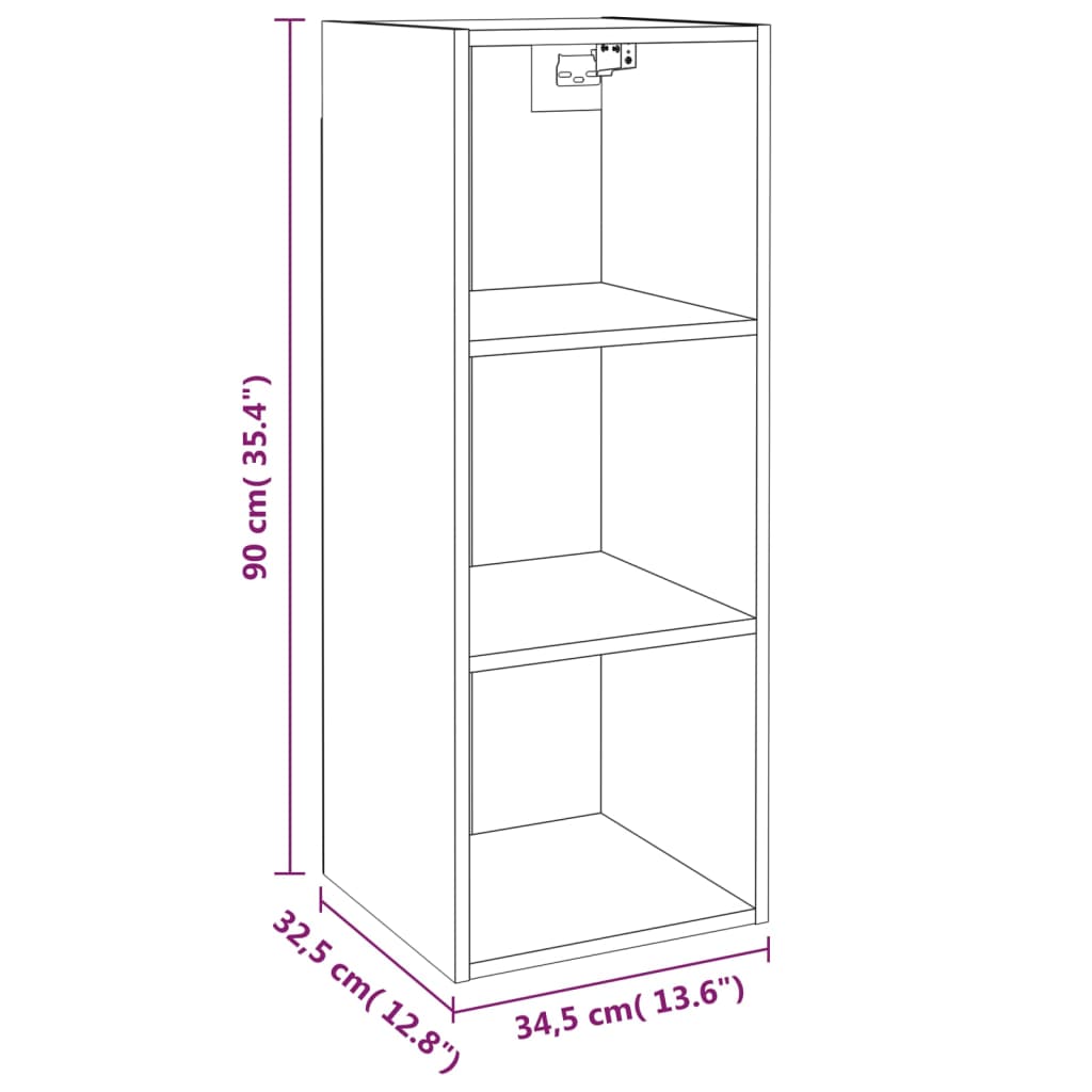 vidaXL Mobile Pensile Grigio Cemento 34,5x32,5x90cm Legno Multistrato