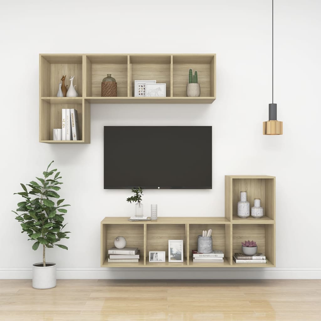 vidaXL Mobile TV da Parete Rovere Sonoma 37x37x107cm Legno Multistrato