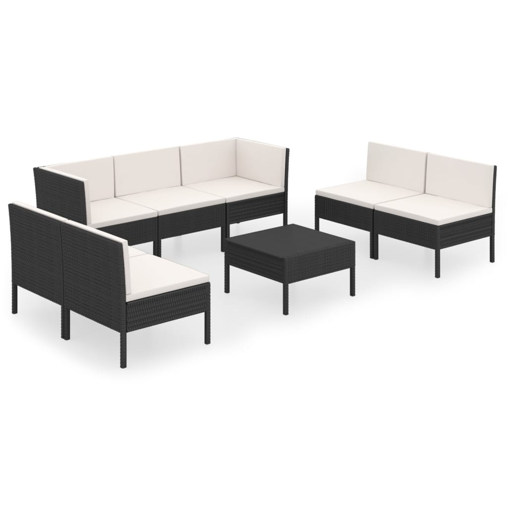 vidaXL Set Divani da Giardino 8 pz con Cuscini in Polyrattan Nero