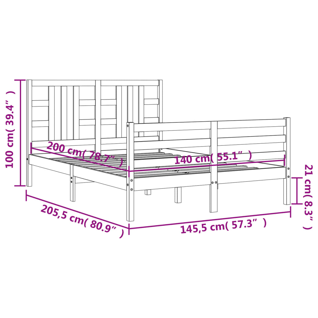 vidaXL Giroletto con Testiera Bianco 140x200 cm in Legno Massello