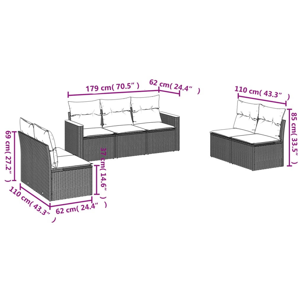 vidaXL Set Divani da Giardino 7 pz con Cuscini Grigio in Polyrattan