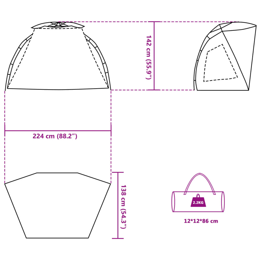 vidaXL Tenda da Spiaggia 2 Persone Grigio Rilascio Rapido Impermeabile