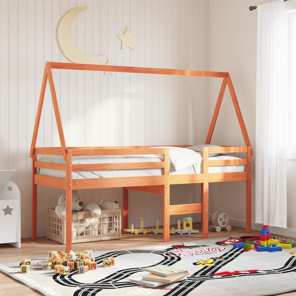 vidaXL Tetto Letto Bambini Marrone Cera 199x80,5x88 cm Massello Pino