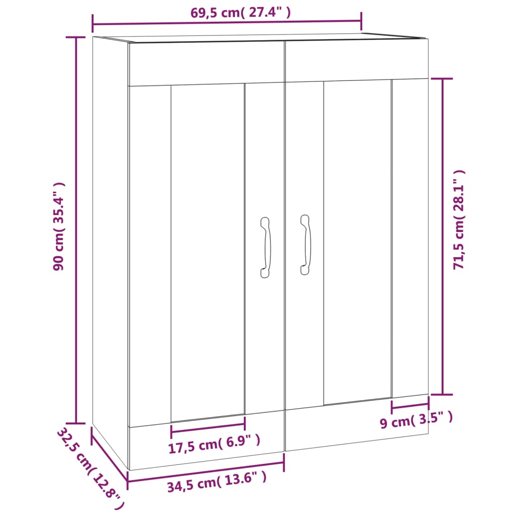 vidaXL Armadietto Pensile a Parete Rovere Fumo 69,5x32,5x90 cm