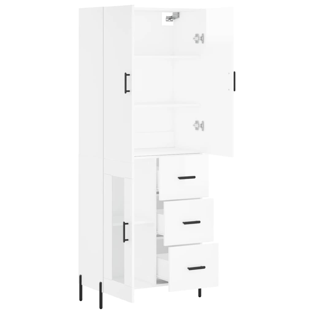 vidaXL Credenza Bianco Lucido 69,5x34x180 cm in Legno Multistrato