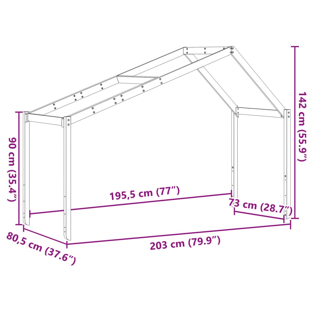 vidaXL Tetto Letto Bambini Marrone Cera 203x80,5x142 cm Massello Pino