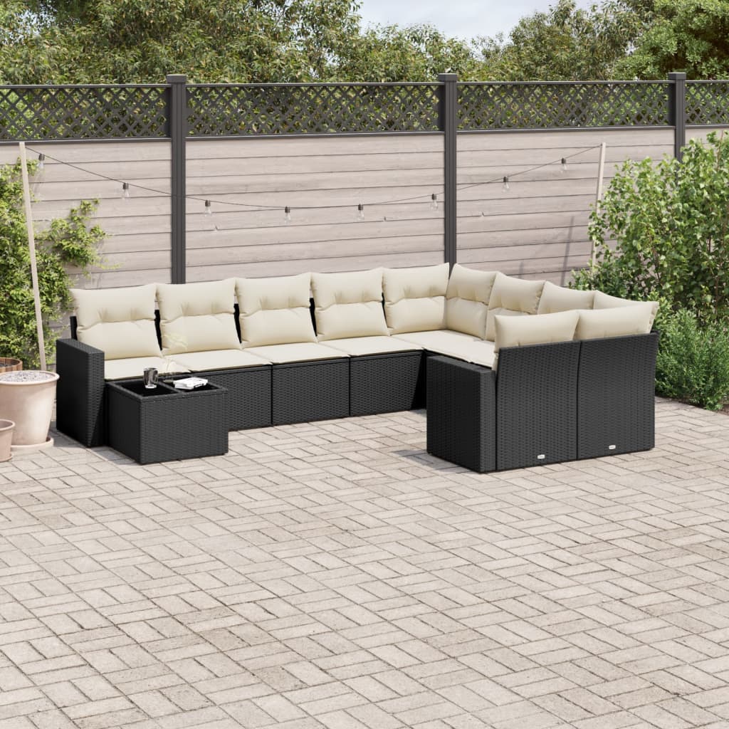 vidaXL Set Divani da Giardino 10pz con Cuscini in Polyrattan Nero