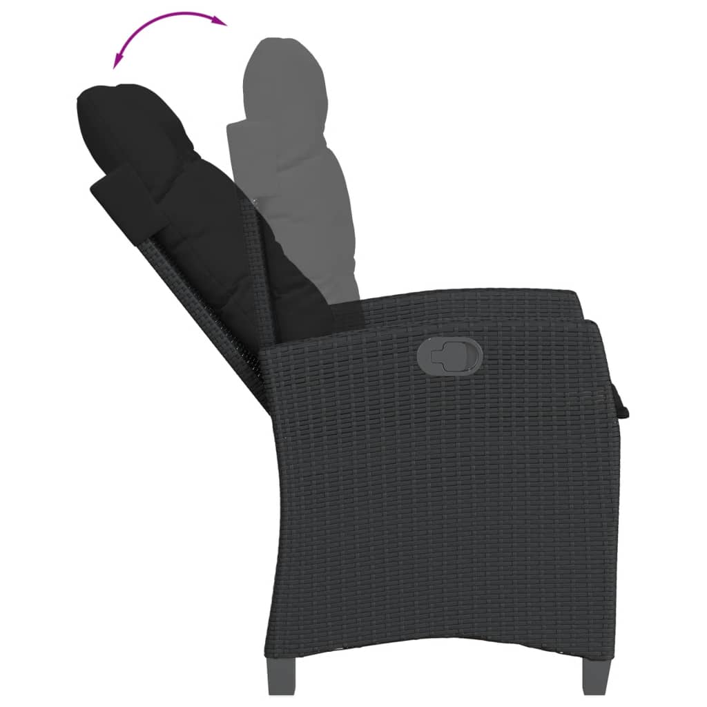 vidaXL Sedie Reclinabili da Giardino 2 pz con Cuscini Nero Polyrattan