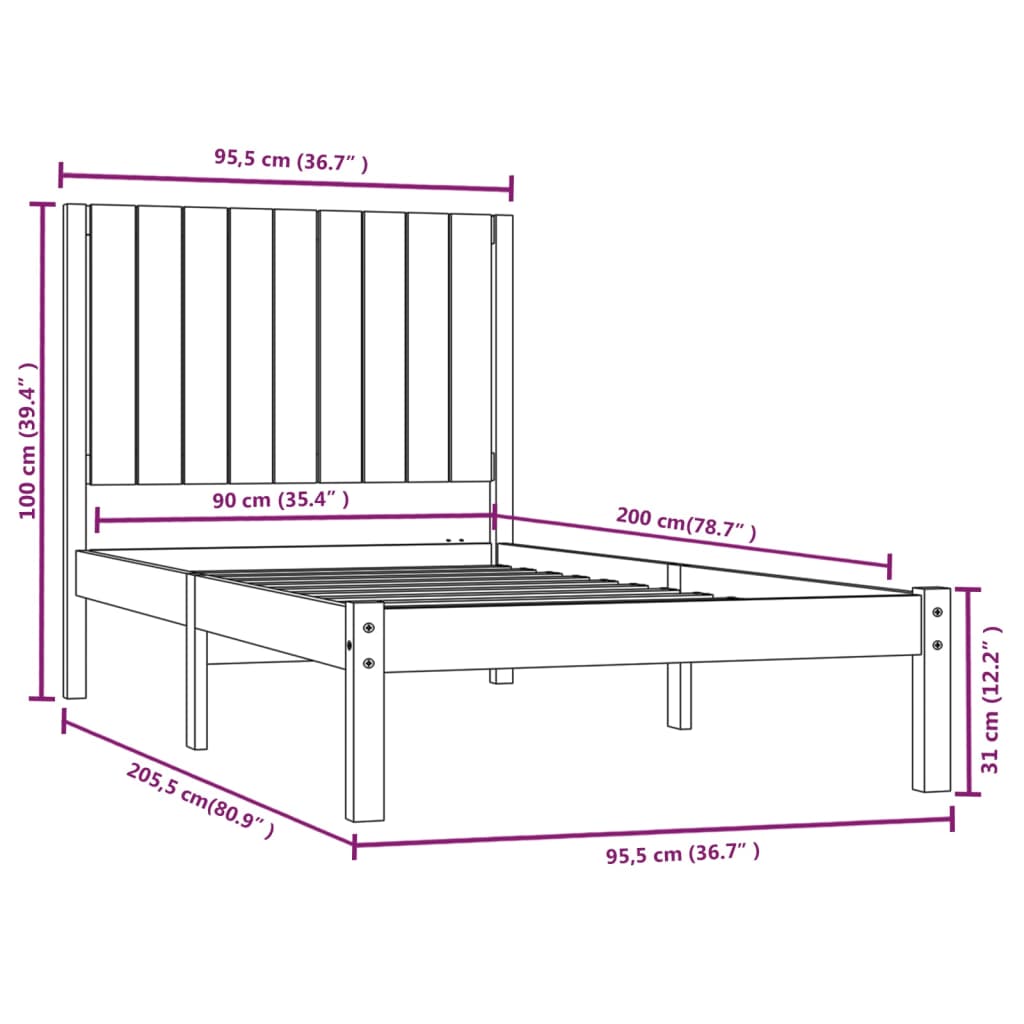 vidaXL Giroletto Grigio in Legno Massello di Pino 90x200 cm