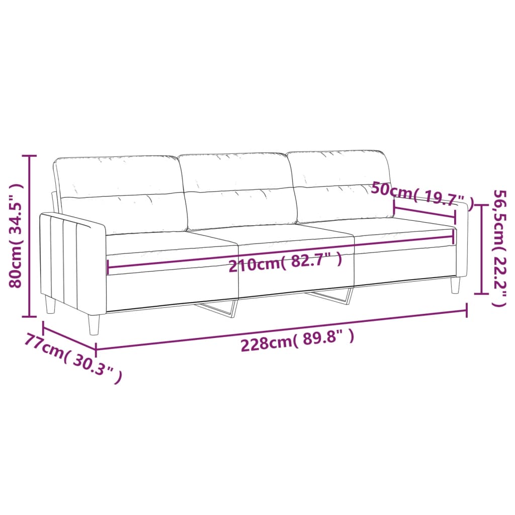 vidaXL Divano a 3 Posti Grigio Chiaro 210 cm in Tessuto