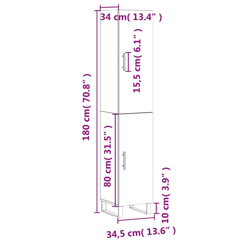 vidaXL Credenza Bianca 34,5x34x180 cm in Legno Multistrato