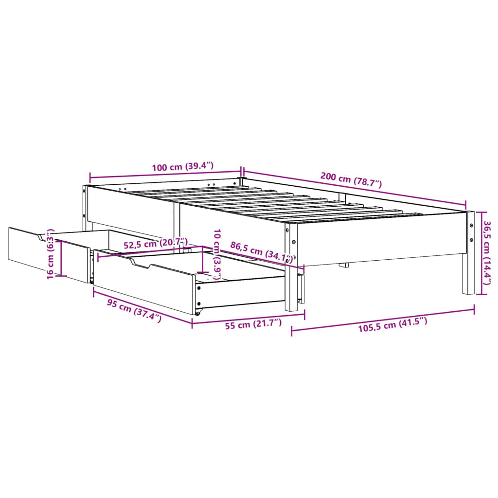 vidaXL Giroletto senza Materasso Bianco 100x200 cm Legno Massello Pino