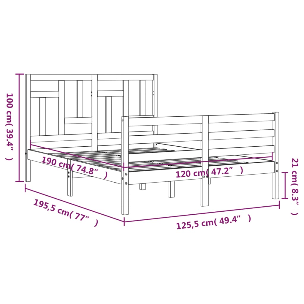 vidaXL Giroletto senza Materasso Ambra Small Double in Legno Massello