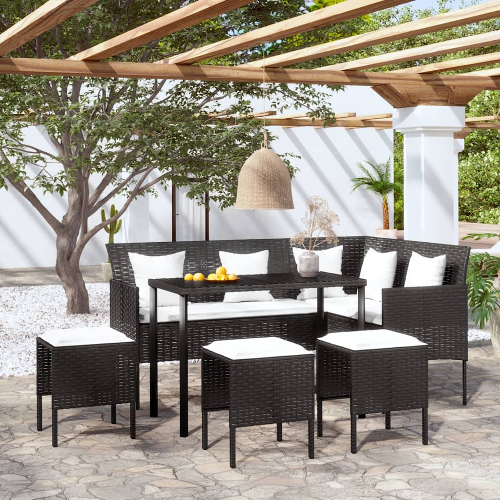 vidaXL Set Divano a L con Cuscini 5 pz Nero in Polyrattan