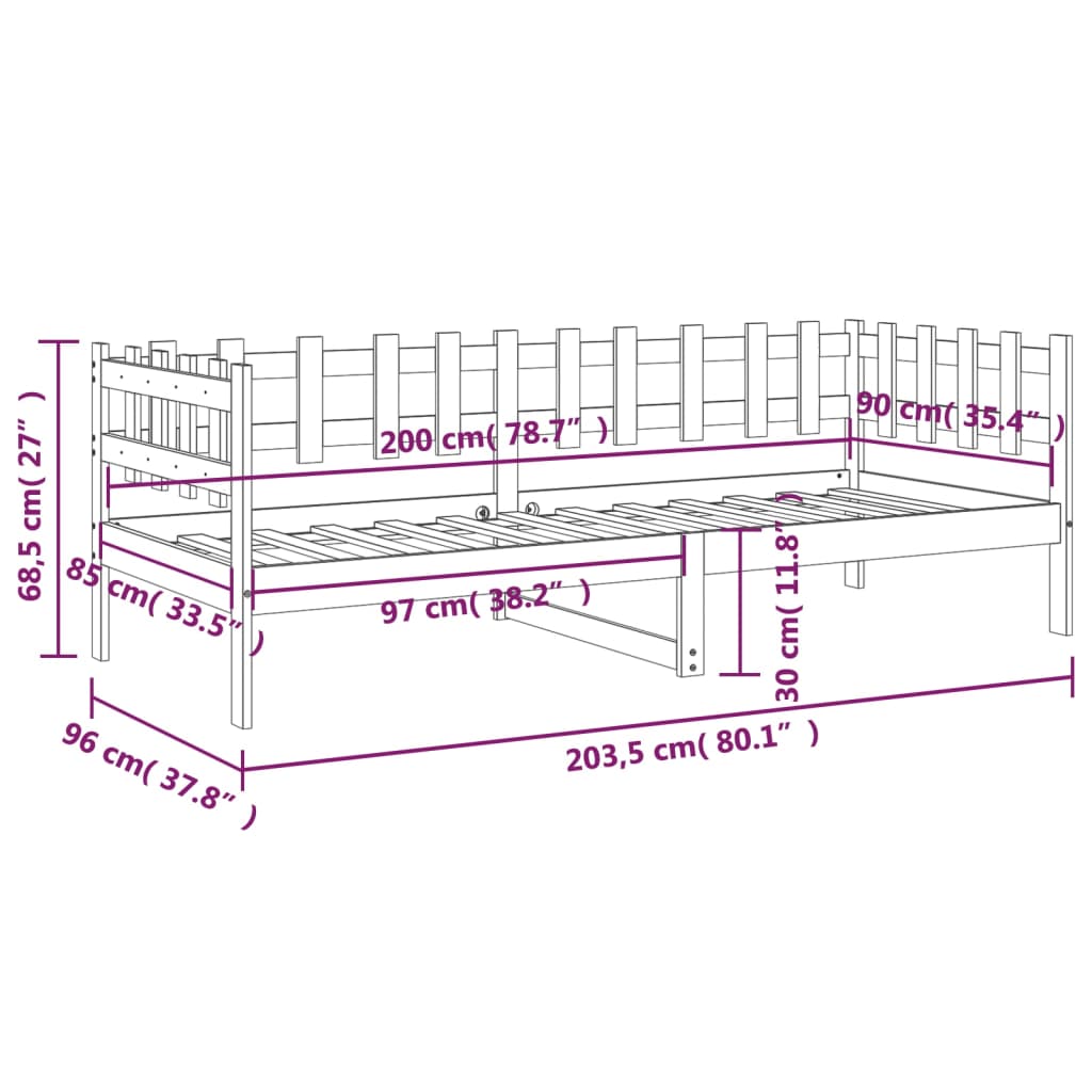 vidaXL Dormeuse senza Materasso 90x200 cm in Legno Massello di Pino