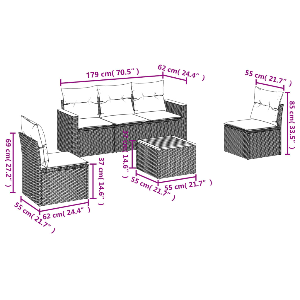 vidaXL Set Divano da Giardino 6 pz con Cuscini Beige in Polyrattan