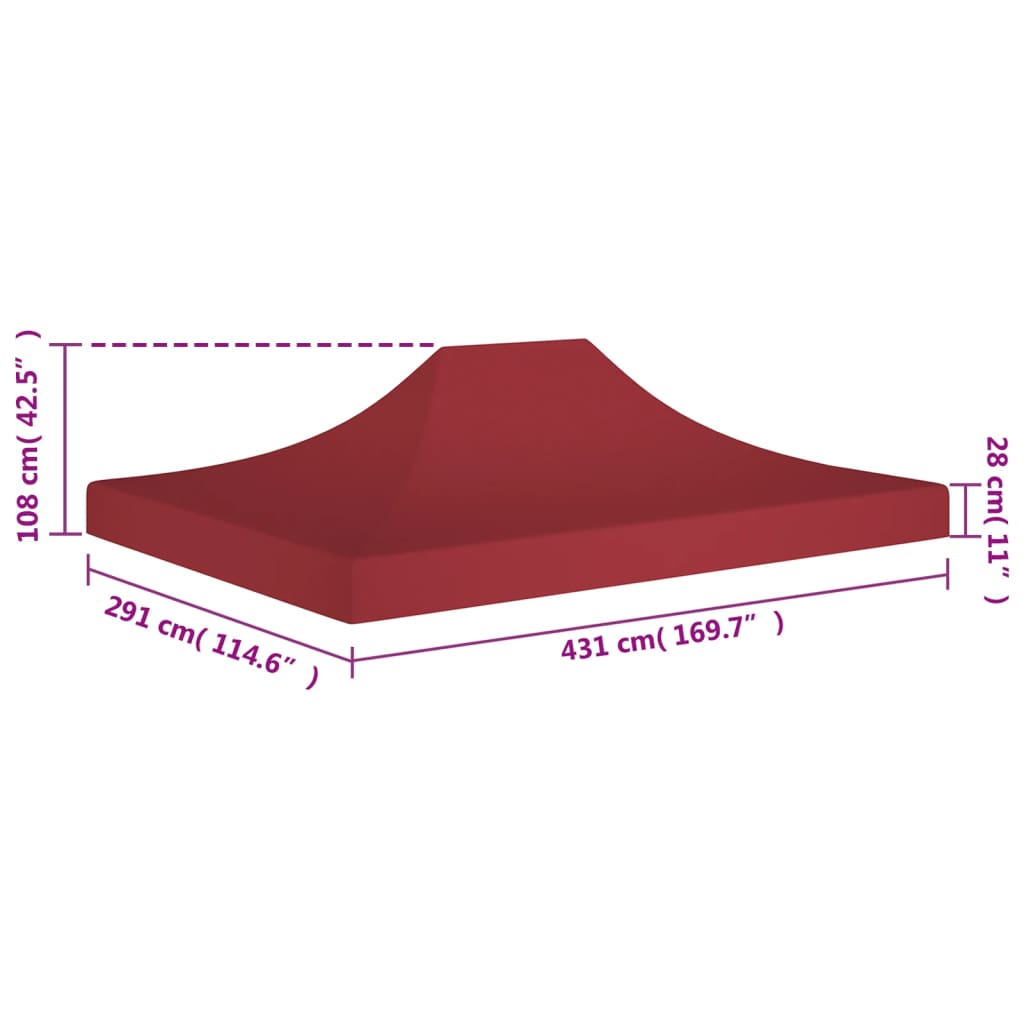 vidaXL Tetto per Tendone per Feste 4,5x3 m Rosso Borgogna 270 g/m²