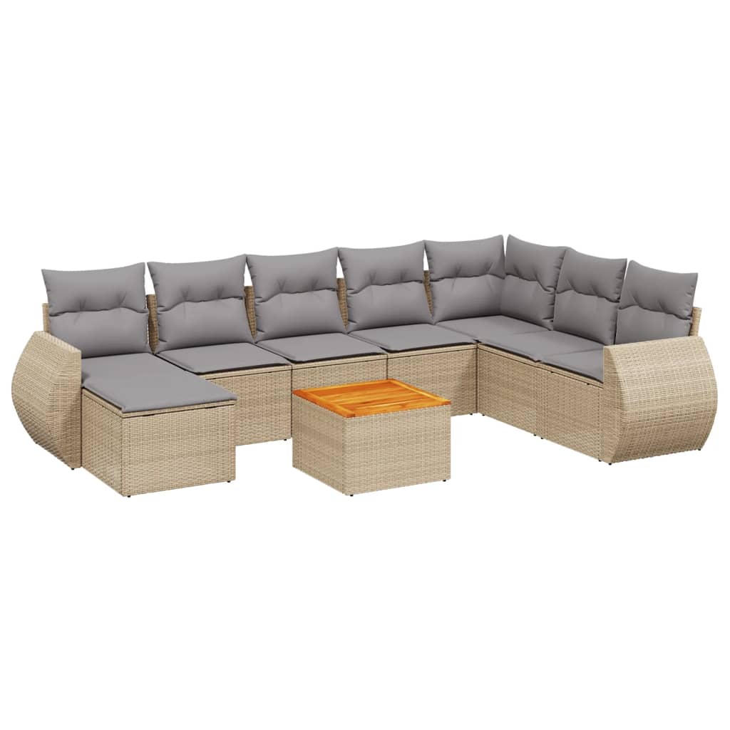 vidaXL Set Divano da Giardino 9 pz con Cuscini Beige in Polyrattan