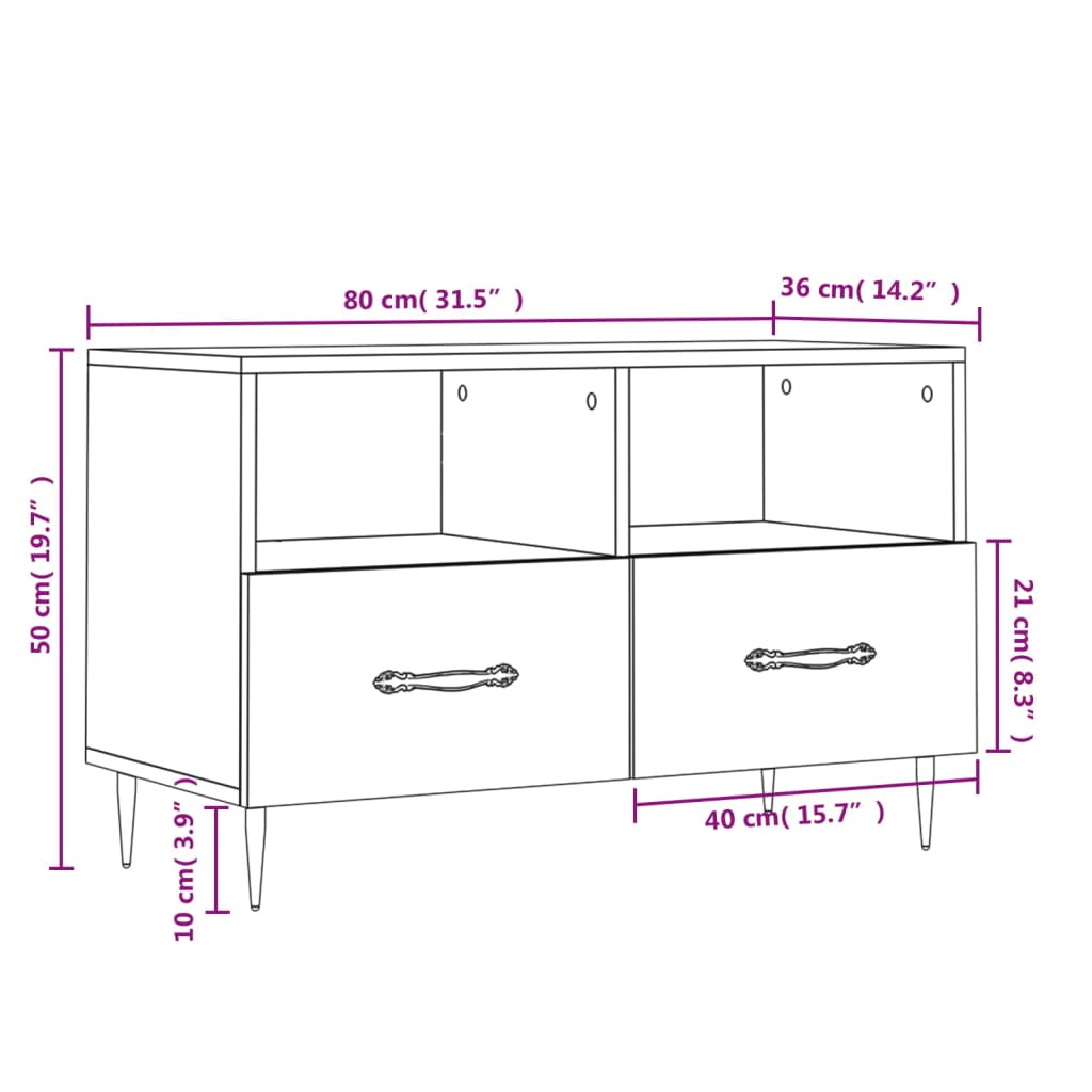 vidaXL Mobile Porta TV Nero 80x36x50 cm in Legno Multistrato