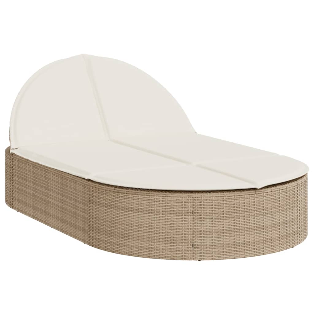 vidaXL Lettino Prendisole con Cuscini Beige in Polyrattan