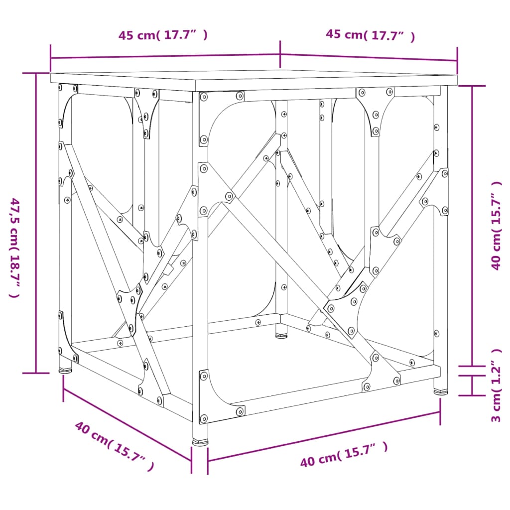 vidaXL Tavolino Salotto Grigio Sonoma 45x45x47,5 cm Legno Multistrato